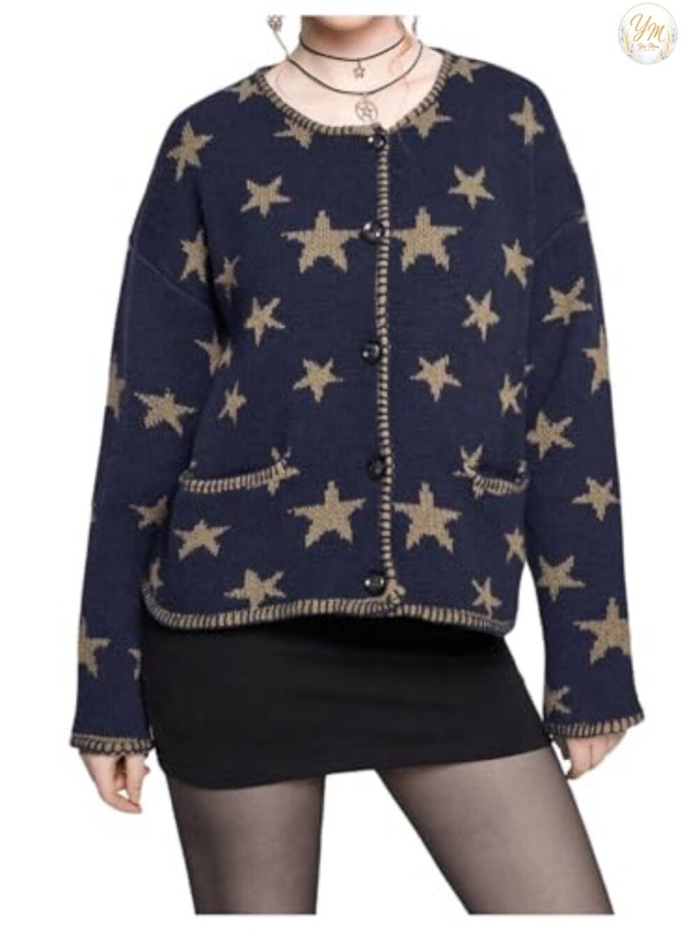 Women's Star Sweater Cardigan Button Up Chunky Oversized Long Sleeve
